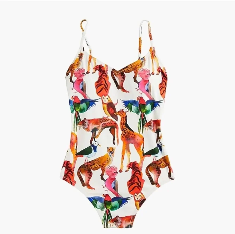 J. Crew Ratti Animal Ballet Print Scoop Neck One Piece Swimsuit Size 8
